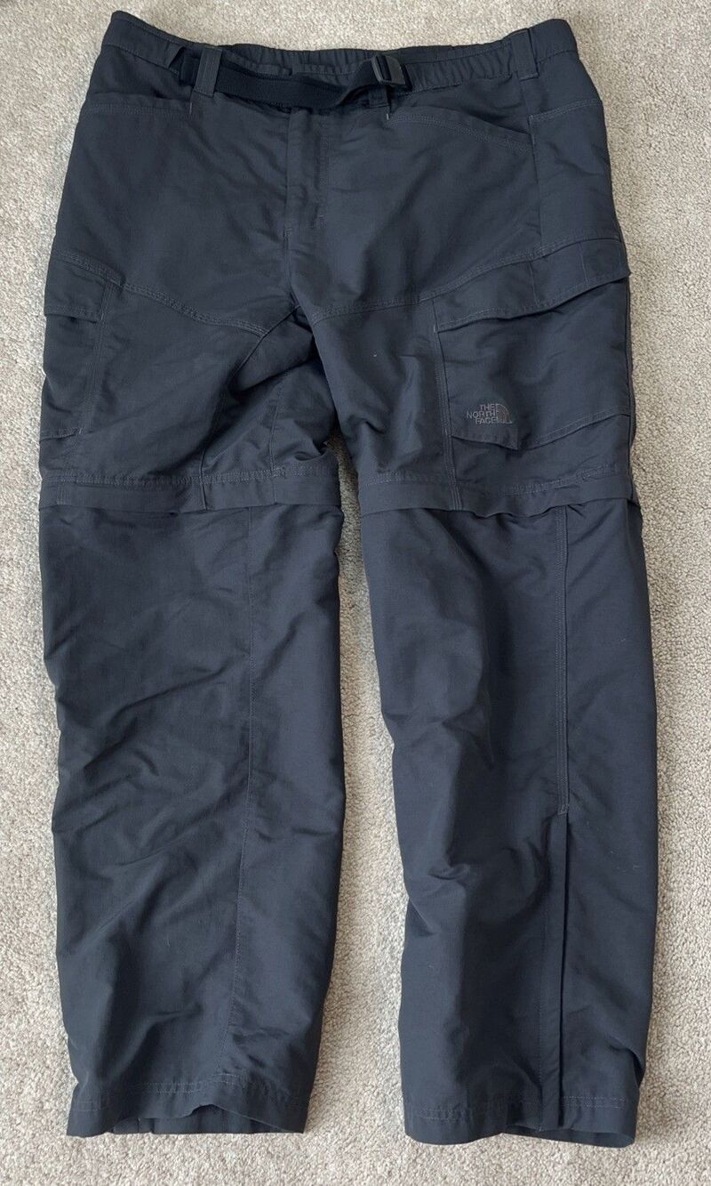 North Face Convertible Pants Mens Large Paramount Trail Belted Gray Hiking Cargo
